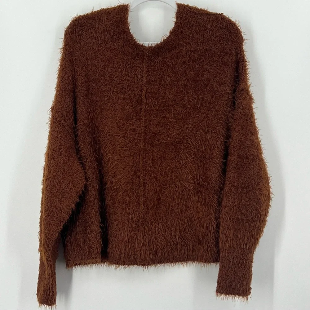 Free People Icing V-Neck Knit Sweater Mocha Java‎ Brown